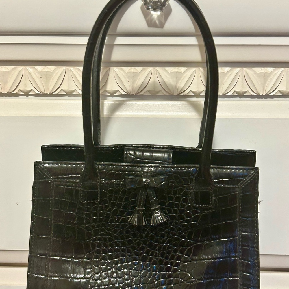 Vintage Y2K Liz Claiborne Black Crocodile-Embossed Women's Hand Bag